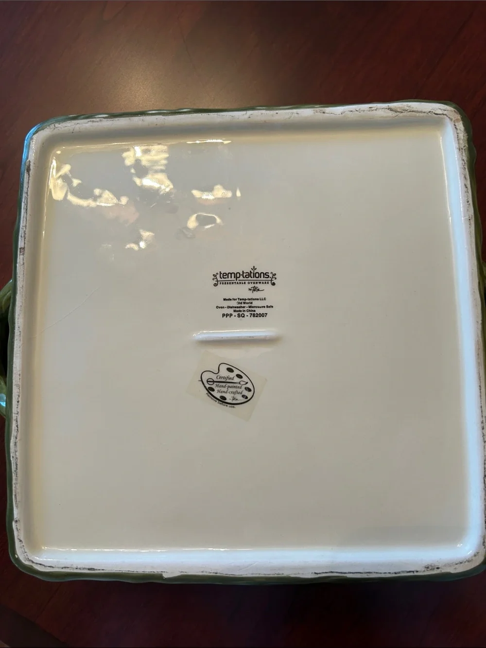 Temptations Hand-Painted 8 x 8 Green Ceramic Baking Dish
